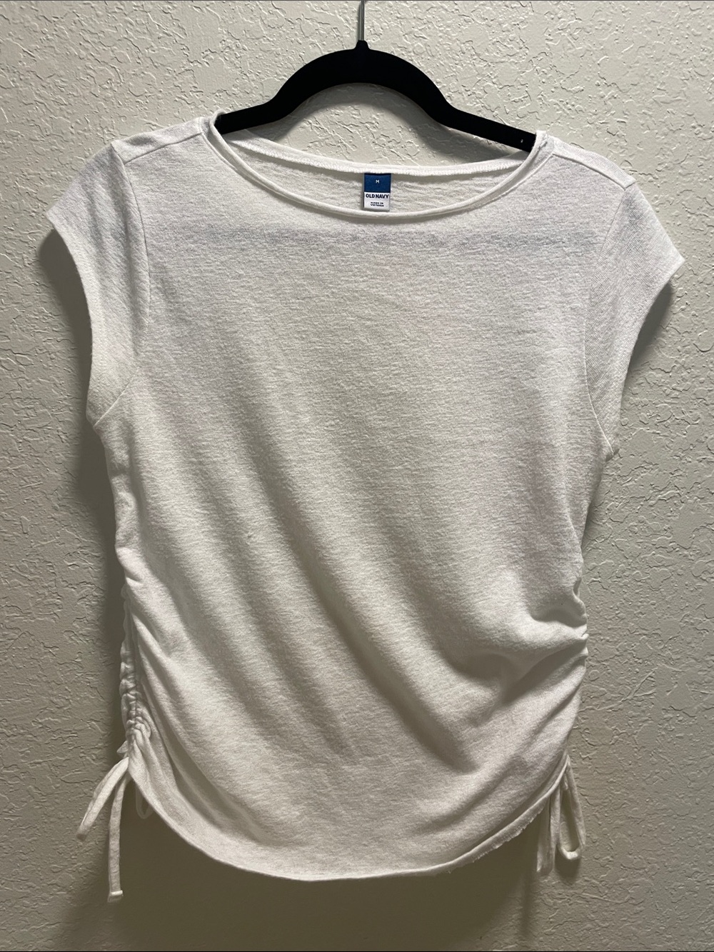 Old Navy White Short Sleeve Ruched Side Tee